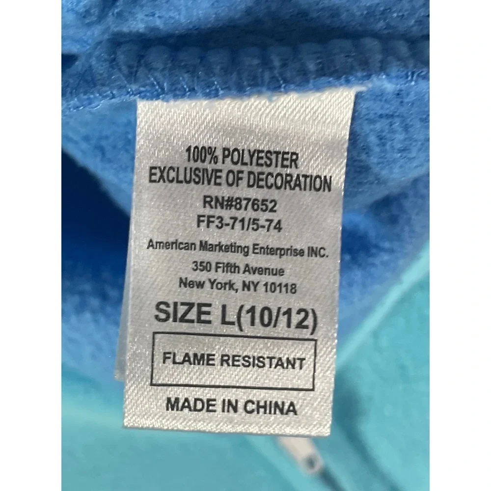 Disney Stitch Kids Fleece Pajamas L 10/12 Blue Hooded Costume Union Suit
